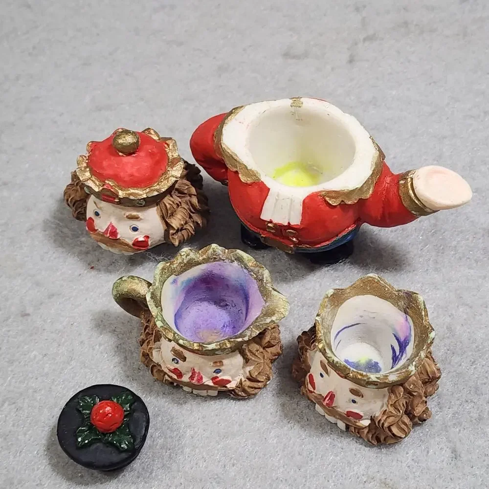 Nutcracker Christmas Miniature 7 Pc Doll House Toy Tea Set For 2 Pretend Play